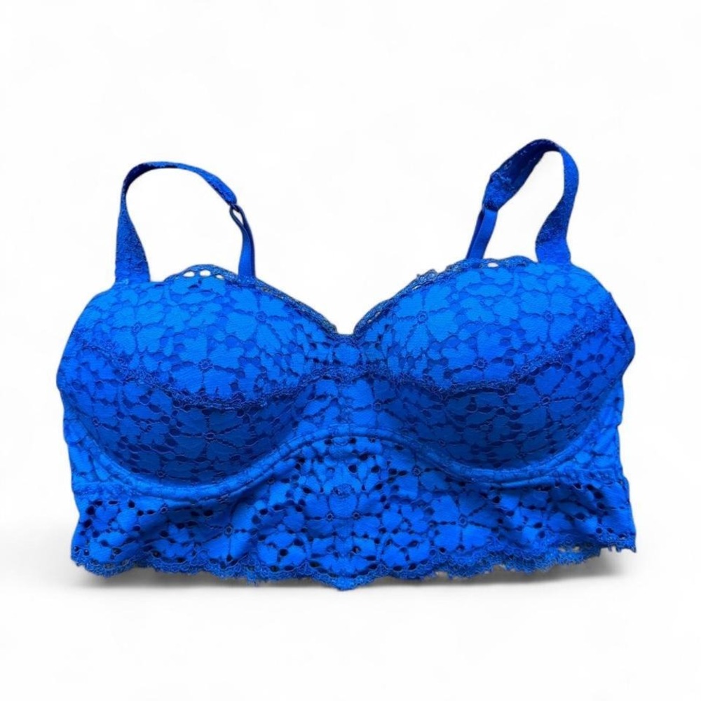 Victoria's‎ Secret PINK Eyelash Lace Push Up Blue Bra Bralette Large